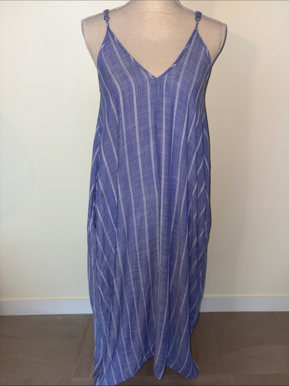 Elan Blue Striped V-Neck Maxi Dress